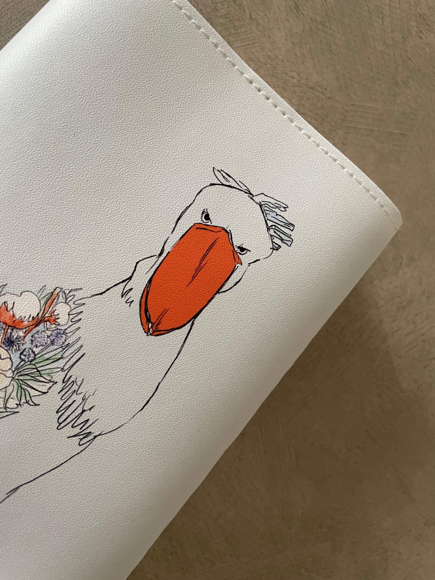 お花とハシビロコウのブックカバー 手帳カバー 文庫本 A6