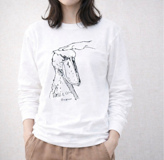 なでなでハシビロコウのロングスリーブTシャツ