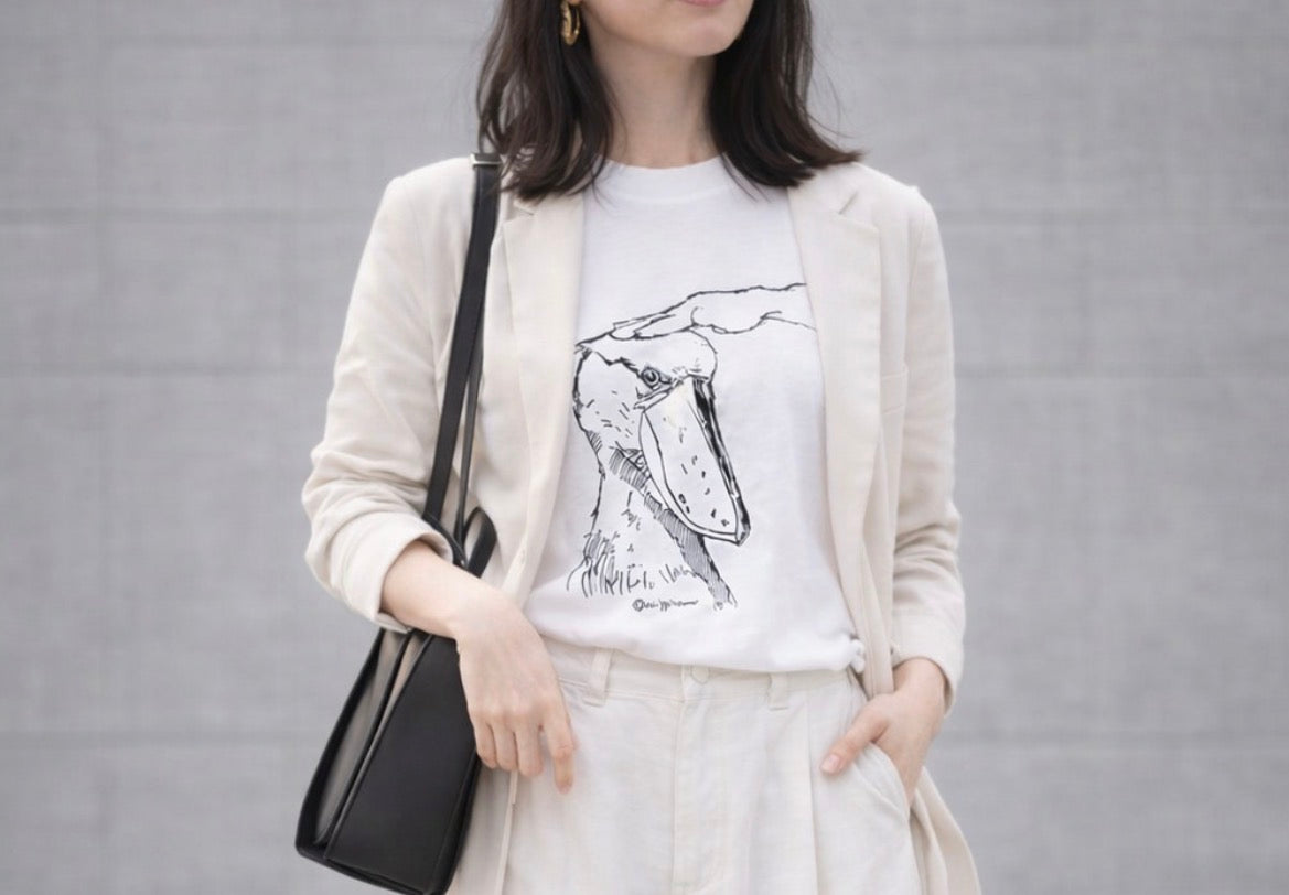 なでなでハシビロコウのロングスリーブTシャツ