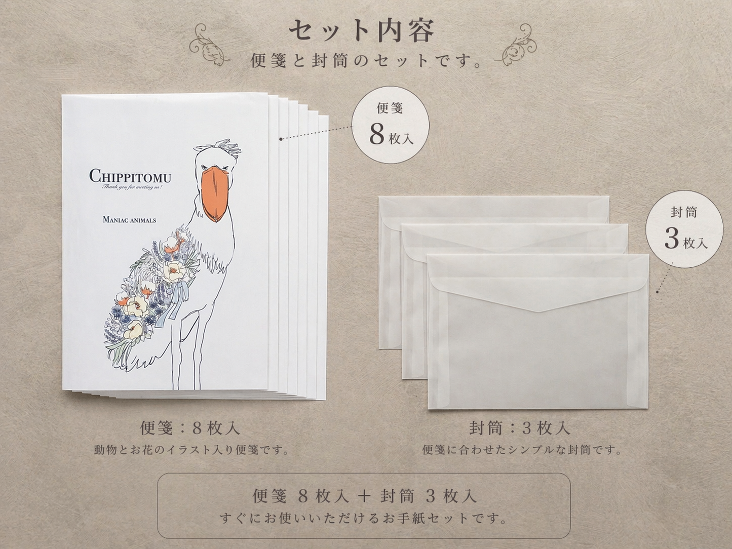 お花とハシビロコウの便箋