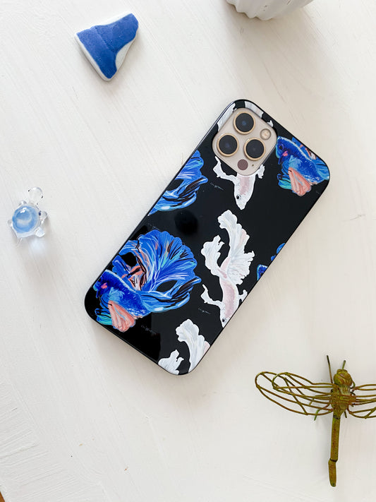 【Android/iPhone】花のようなベタ ブラックスマホケース