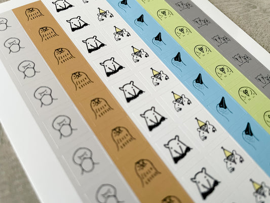 無の動物たちのぽっこり可愛いミニ手帳シール 2枚セット